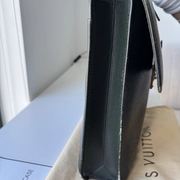 LOUIS VUITTON Business Bag Serviette Green Leather Briefcase. Authentic - Picture 8 of 11